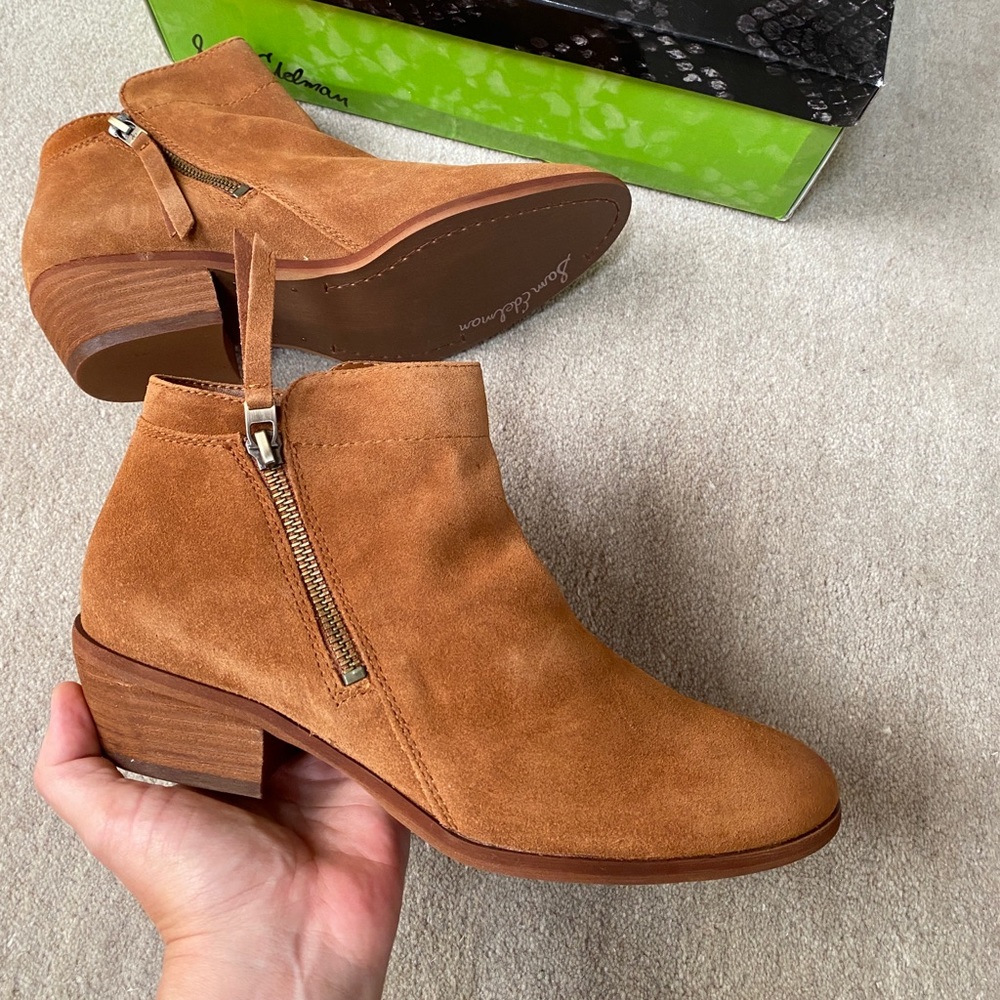 SAM EDELMAN Camel Suede Ankle Booties - Wide